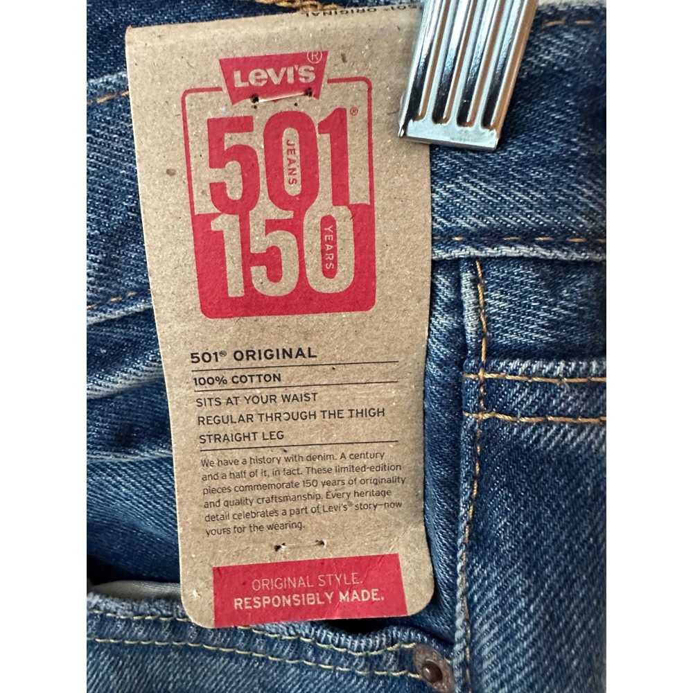 Levis 501 150th Anniversary Mens Straight Leg Distressed Jeans Blue 29x34 NEW - Picture 3 of 16